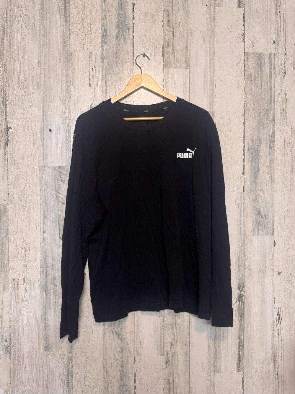 Puma Repeating Logo Tape Long Sleeve T-Shirt Mens XXL Solid Black Crewneck